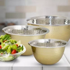 Bakeware ExcelSteel 3 Qt Professional Stainless-Steel Hammered Mixing Bowl With Gold Tone -Weston Shop gold excelsteel mixing bowls 946 31 1000