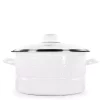 Cookware Golden Rabbit Enamelware 6 Qt. Porcelain-Coated Steel Stock Pot In Solid White With Glass Lid