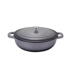 Bakeware AMERCOOK LA PLURIEL 3 Qt. Round Enameled Cast Iron Casserole Pan In Gray With Lid -Weston Shop gray amercook casserole dishes ac 0530g 4f 1000