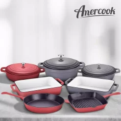 Cookware AMERCOOK LA PLURIEL 11.8 In. Cast Iron Roasting Pan In Gray 10 Cookware AMERCOOK LA PLURIEL 11.8 In. Cast Iron Roasting Pan In Gray -Weston Shop gray amercook griddles grill pans ac 0939g 44 1000