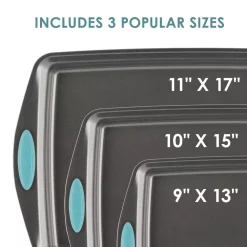 Alternative view of Rachael Ray 3-Piece Gray Nonstick Bakeware Cookie Pan Set With Agave Blue Silicone Grips