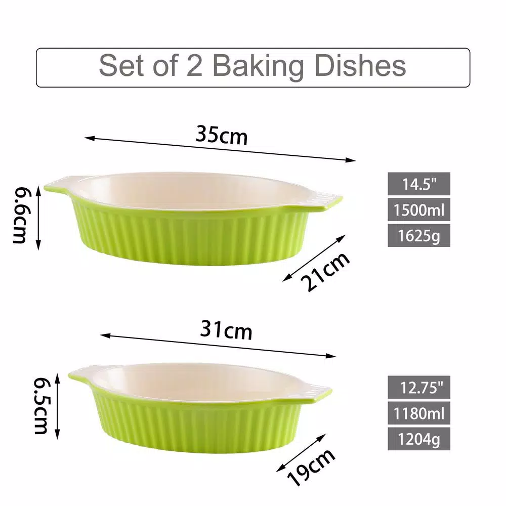 MALACASA 2-Piece Oval Green Porcelain Bakeware Set 12.75 In. And 14.5 In. Baking Pans 7 MALACASA 2-Piece Oval Green Porcelain Bakeware Set 12.75 In. And 14.5 In. Baking Pans - Image 5