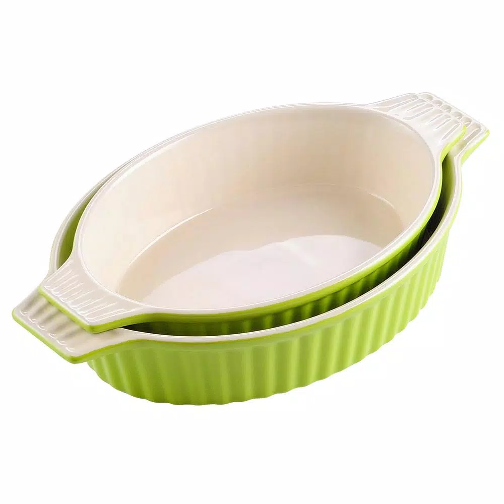 MALACASA 2-Piece Oval Green Porcelain Bakeware Set 12.75 In. And 14.5 In. Baking Pans 3 MALACASA 2-Piece Oval Green Porcelain Bakeware Set 12.75 In. And 14.5 In. Baking Pans