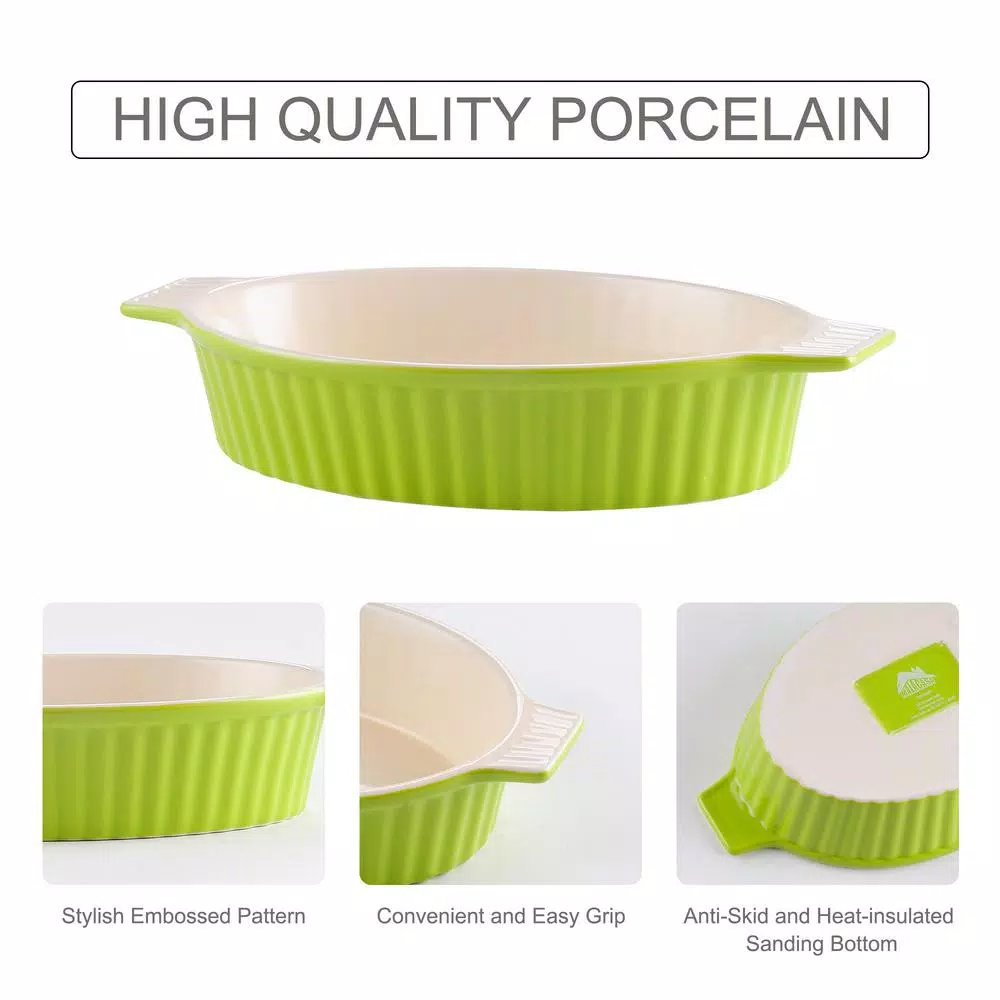 MALACASA 2-Piece Oval Green Porcelain Bakeware Set 12.75 In. And 14.5 In. Baking Pans 9 MALACASA 2-Piece Oval Green Porcelain Bakeware Set 12.75 In. And 14.5 In. Baking Pans - Image 7