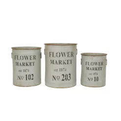 Kitchen Utensils 3R Studios Metal Flower Market Buckets With Handles (Set Of 3)