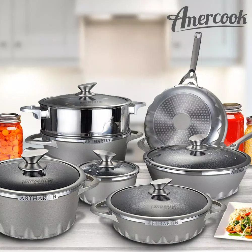 Bakeware AMERCOOK 11 In. Artmartin Sauce Pan And Glass Lid Non-Stick Ceramic Coated Pot, Induction Bottom - Image 4