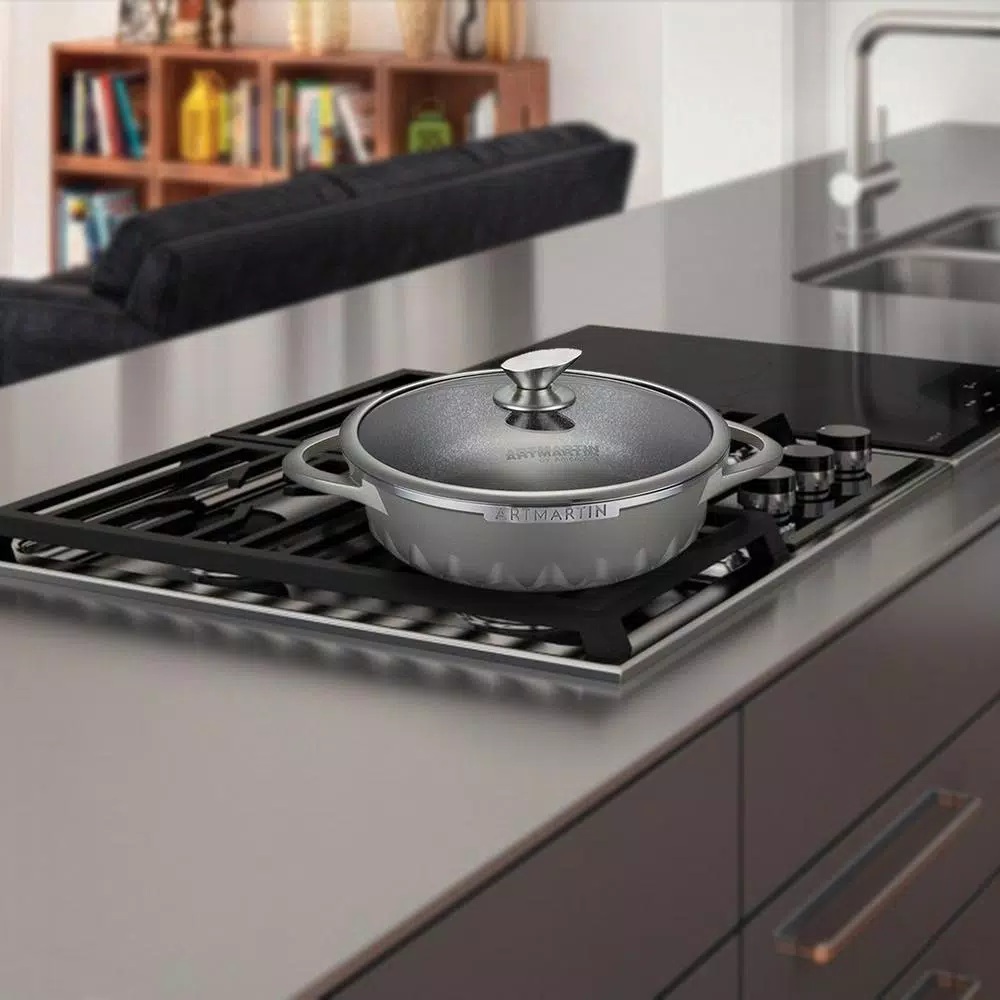 Bakeware AMERCOOK 11 In. Artmartin Sauce Pan And Glass Lid Non-Stick Ceramic Coated Pot, Induction Bottom - Image 3