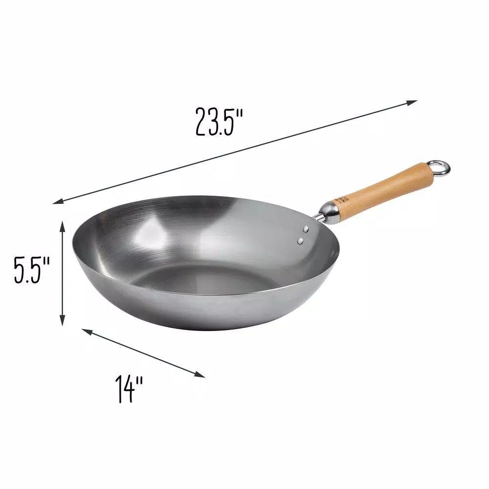 Cookware Honey-Can-Do Joyce Chen 12 In. Silver Carbon Steel Stir-Fry Pan With Birchwood Handle 7 Cookware Honey-Can-Do Joyce Chen 12 In. Silver Carbon Steel Stir-Fry Pan With Birchwood Handle - Image 5