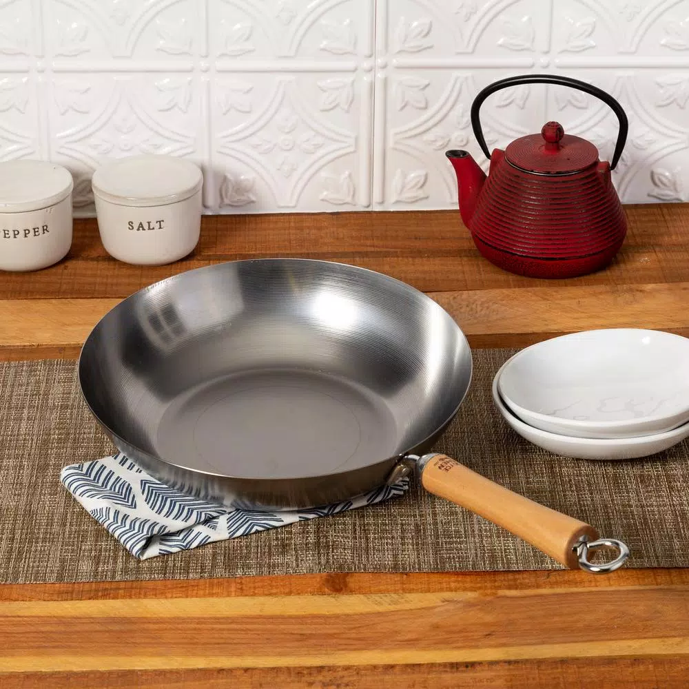 Cookware Honey-Can-Do Joyce Chen 12 In. Silver Carbon Steel Stir-Fry Pan With Birchwood Handle 8 Cookware Honey-Can-Do Joyce Chen 12 In. Silver Carbon Steel Stir-Fry Pan With Birchwood Handle - Image 6