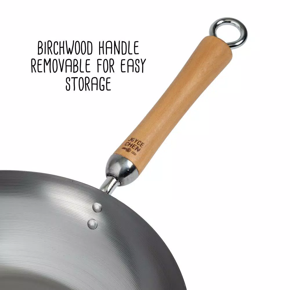 Cookware Honey-Can-Do Joyce Chen 12 In. Silver Carbon Steel Stir-Fry Pan With Birchwood Handle 4 Cookware Honey-Can-Do Joyce Chen 12 In. Silver Carbon Steel Stir-Fry Pan With Birchwood Handle - Image 2