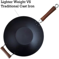Cookware IMUSA Light Cast Iron Pre-Seasoned 14 In. Wok With Wood Handle 12 Cookware IMUSA Light Cast Iron Pre-Seasoned 14 In. Wok With Wood Handle -Weston Shop imusa woks stir fry pans gkg 61021 44 1000
