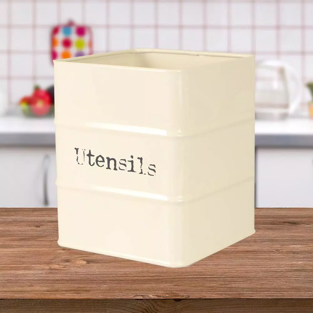 Kitchen Utensils Home Basics Ivory Tin Utensil Holder 4 Kitchen Utensils Home Basics Ivory Tin Utensil Holder - Image 2