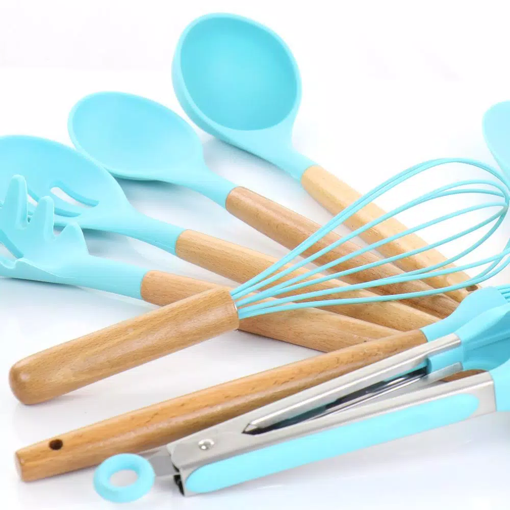 Kitchen Utensils MegaChef Light Teal Silicone And Wood Cooking Utensils (Set Of 12) 5 Kitchen Utensils MegaChef Light Teal Silicone And Wood Cooking Utensils (Set Of 12) - Image 3