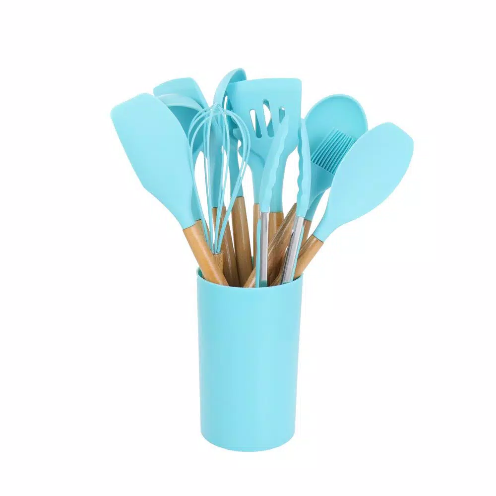 Kitchen Utensils MegaChef Light Teal Silicone And Wood Cooking Utensils (Set Of 12) 4 Kitchen Utensils MegaChef Light Teal Silicone And Wood Cooking Utensils (Set Of 12) - Image 2