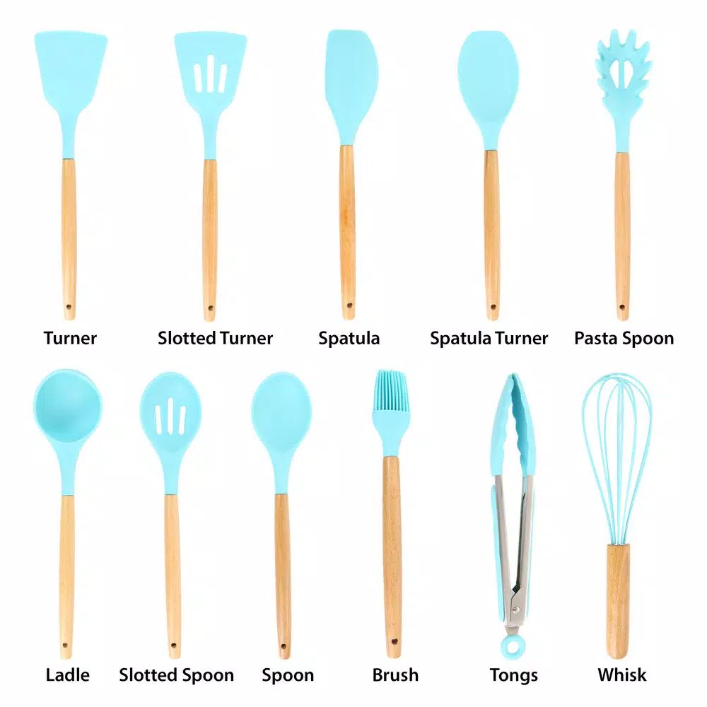 Kitchen Utensils MegaChef Light Teal Silicone And Wood Cooking Utensils (Set Of 12) 8 Kitchen Utensils MegaChef Light Teal Silicone And Wood Cooking Utensils (Set Of 12) - Image 6