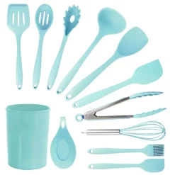 Kitchen Utensils MegaChef Light Teal Silicone Cooking Utensils (Set Of 12)