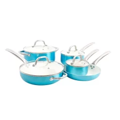 Oster Montecielo 9-Piece Aluminum Nonstick Cookware Set In Metallic Turquoise