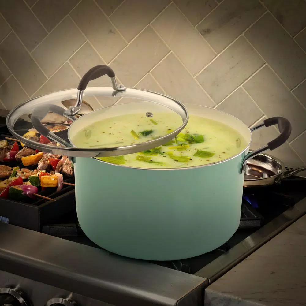 Cookware Oster Carrick 6 Qt. Round Aluminum Nonstick Dutch Oven In Mint With Glass Lid 5 Cookware Oster Carrick 6 Qt. Round Aluminum Nonstick Dutch Oven In Mint With Glass Lid - Image 3