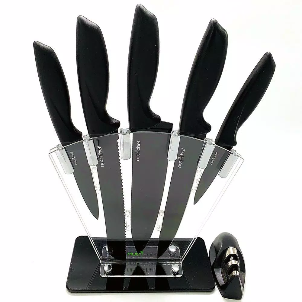 Cutlery NutriChef 7-Piece Stainless Steel Precision Kitchen Knife Set With Block Stand