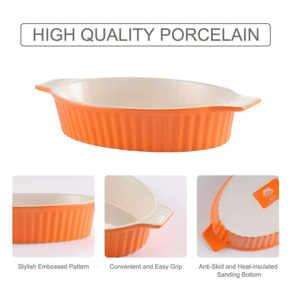MALACASA 2-Piece Orange Oval Porcelain Bakeware Set 12.75 In. And 14.5 In. Baking Pans - Image 6