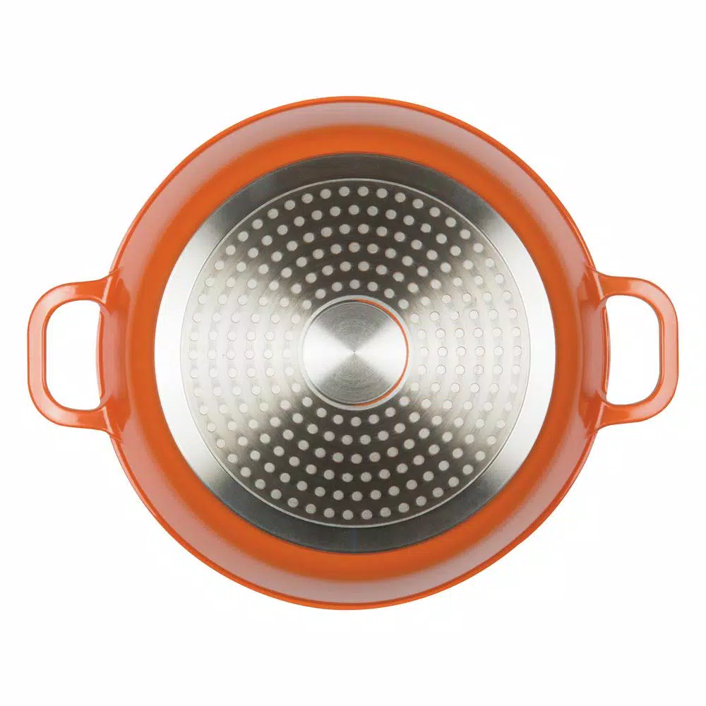 Cookware MasterPan Enamel 3 Qt. Round Cast Aluminum Nonstick Casserole Dish In Orange With Lid 5 Cookware MasterPan Enamel 3 Qt. Round Cast Aluminum Nonstick Casserole Dish In Orange With Lid - Image 3