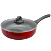 Cookware Oster Herscher 3.5 Qt. Aluminum Nonstick Saute Pan In Red Gloss With Glass Lid