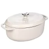 Cookware Lodge Enamelware 7 Qt. Oval Cast Iron Dutch Oven In Oyster White With Lid -Weston Shop oyster white lodge dutch ovens braisers ec7od13 64 1000