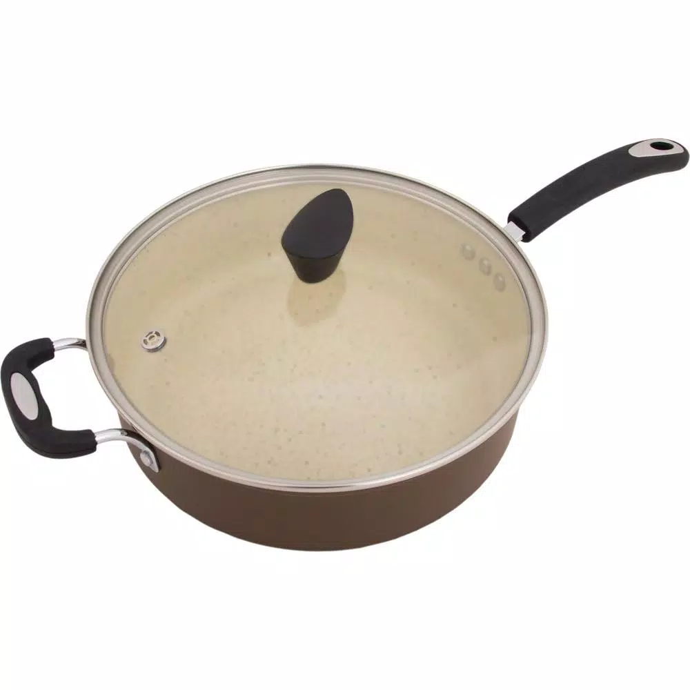 Cookware Ozeri Stone Earth 5.3 Qt. Aluminum Ceramic Nonstick Sauce Pan In Coconut Brown With Glass Lid 4 Cookware Ozeri Stone Earth 5.3 Qt. Aluminum Ceramic Nonstick Sauce Pan In Coconut Brown With Glass Lid - Image 2