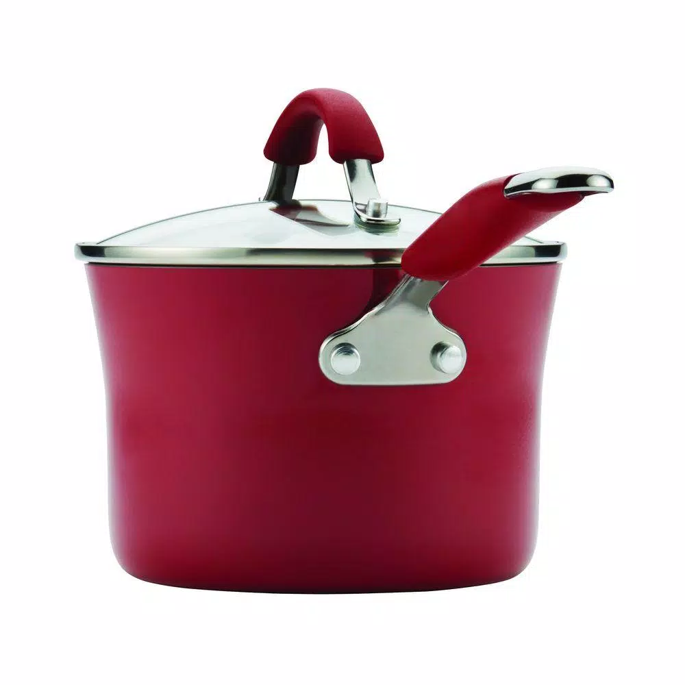 Cookware Rachael Ray Cucina 2 Qt. Aluminum Nonstick Sauce Pan In Cranberry Red With Glass Lid 5 Cookware Rachael Ray Cucina 2 Qt. Aluminum Nonstick Sauce Pan In Cranberry Red With Glass Lid - Image 3
