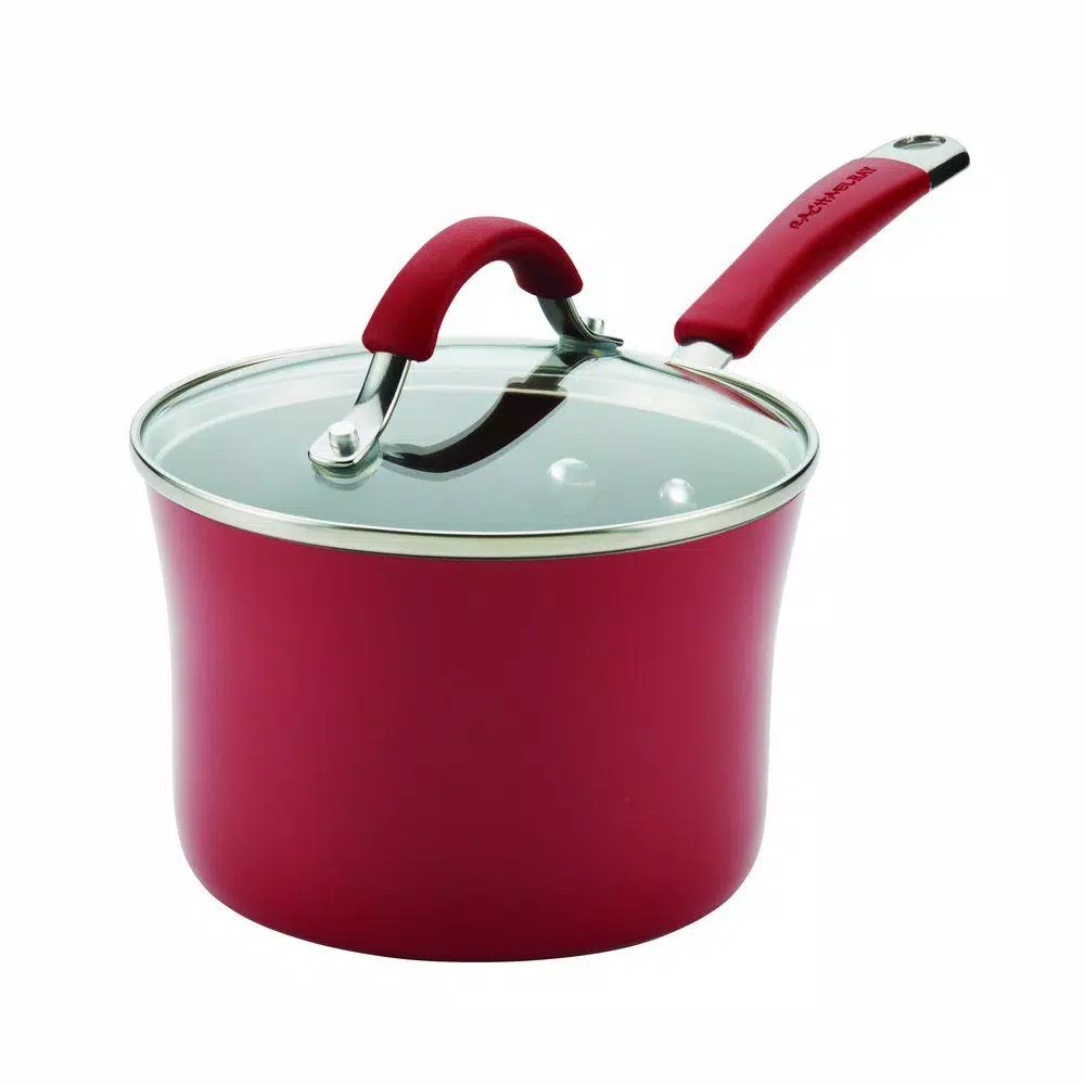Cookware Rachael Ray Cucina 2 Qt. Aluminum Nonstick Sauce Pan In Cranberry Red With Glass Lid 3 Cookware Rachael Ray Cucina 2 Qt. Aluminum Nonstick Sauce Pan In Cranberry Red With Glass Lid
