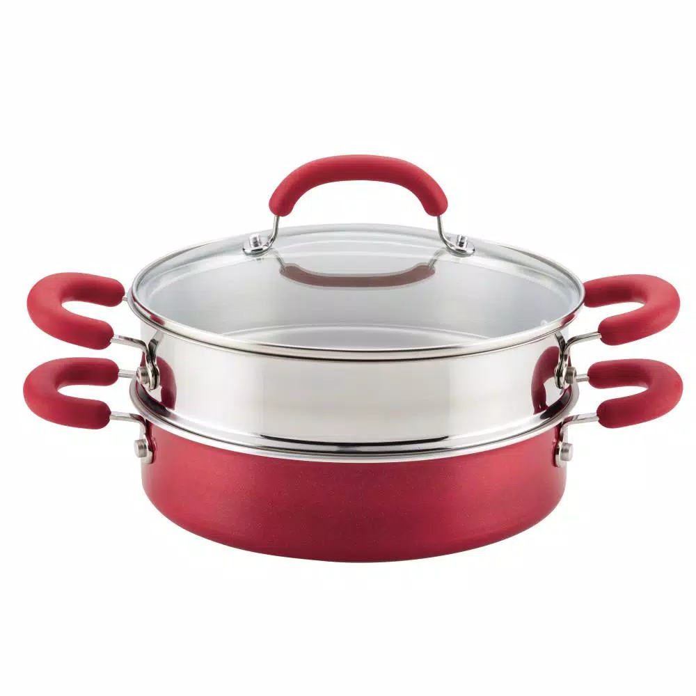 Cookware Rachael Ray 3 Qt. Create Delicious Aluminum Nonstick Steam Set, Red Shimmer 3 Cookware Rachael Ray 3 Qt. Create Delicious Aluminum Nonstick Steam Set, Red Shimmer