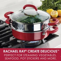 Cookware Rachael Ray 3 Qt. Create Delicious Aluminum Nonstick Steam Set, Red Shimmer 9 Cookware Rachael Ray 3 Qt. Create Delicious Aluminum Nonstick Steam Set, Red Shimmer -Weston Shop rachael ray stock pots 12158 c3 1000