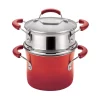 Cookware Rachael Ray Classic Brights 3 Qt. Aluminum Multi-Pot In Cranberry Red Gradient With Glass Lid -Weston Shop rachael ray stock pots 14484 64 1000