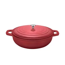 Bakeware AMERCOOK LA PLURIEL 3 Qt. Round Enameled Cast Iron Casserole Pan In Red With Lid