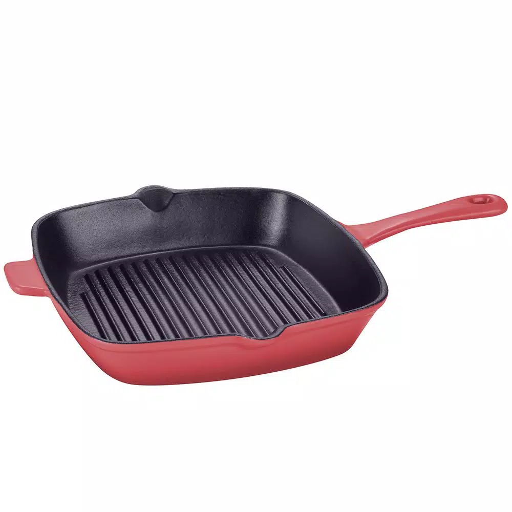 Cookware AMERCOOK LA PLURIEL 10 In. Cast Iron Nonstick Grill Pan In Red 3 Cookware AMERCOOK LA PLURIEL 10 In. Cast Iron Nonstick Grill Pan In Red