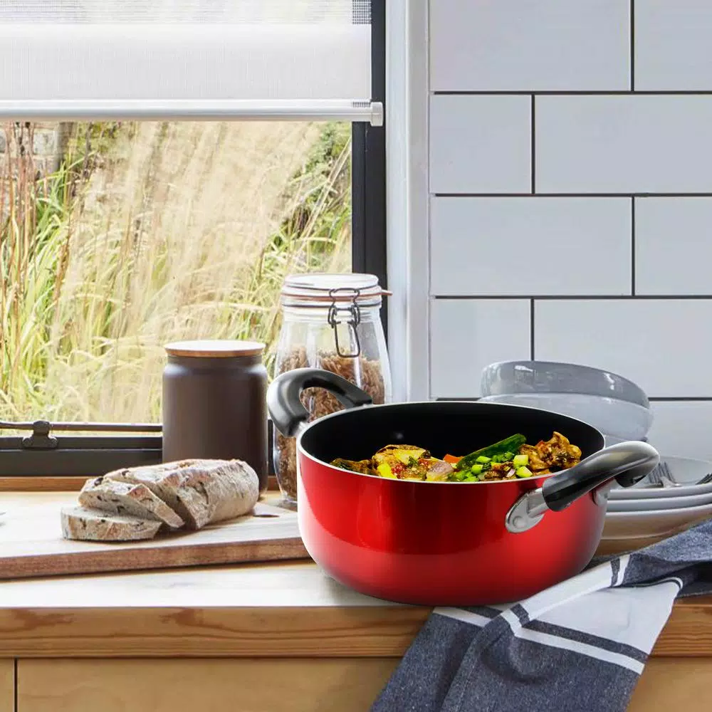 Cookware Better Chef 2 Qt. Round Aluminum Nonstick Dutch Oven In Red With Glass Lid 5 Cookware Better Chef 2 Qt. Round Aluminum Nonstick Dutch Oven In Red With Glass Lid - Image 3