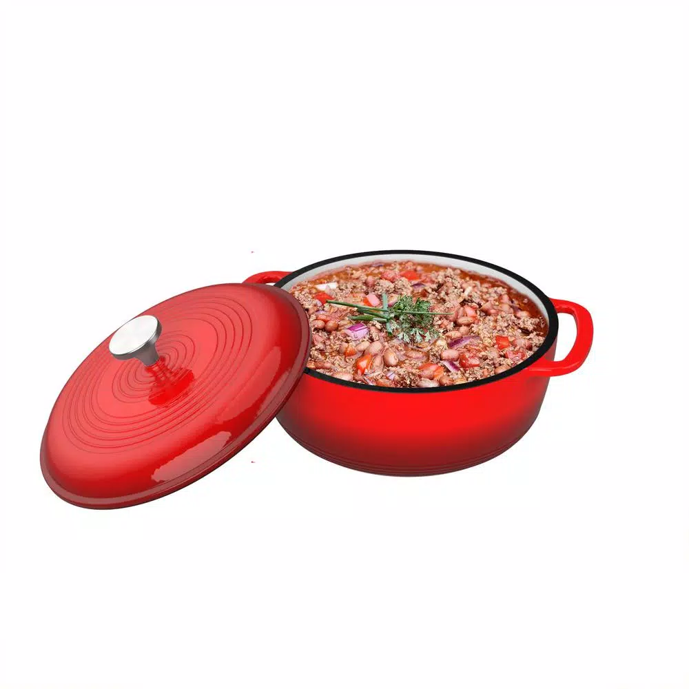 Cookware Classic Cuisine 3 Qt. Round Cast Iron Nonstick Casserole Dish In Red With Lid 5 Cookware Classic Cuisine 3 Qt. Round Cast Iron Nonstick Casserole Dish In Red With Lid - Image 3