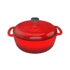 Cookware Classic Cuisine 3 Qt. Round Cast Iron Nonstick Casserole Dish In Red With Lid
