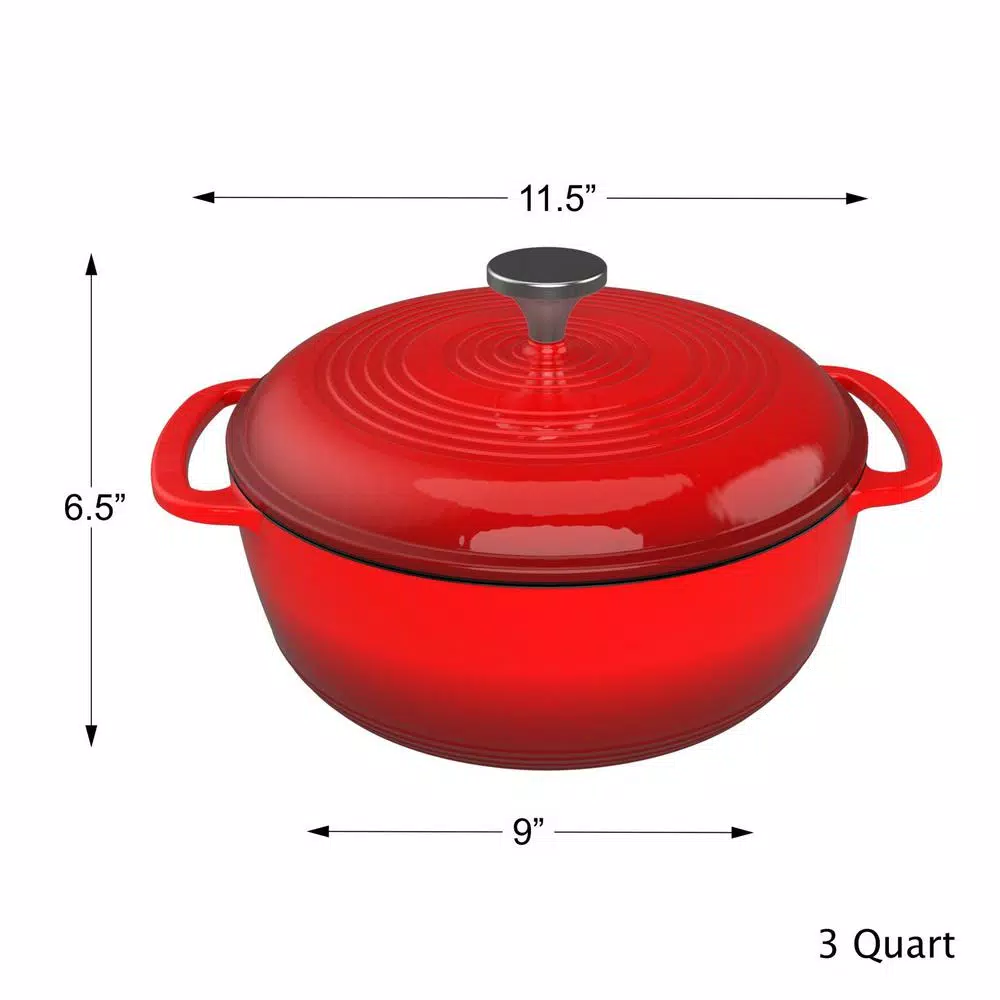 Cookware Classic Cuisine 3 Qt. Round Cast Iron Nonstick Casserole Dish In Red With Lid 4 Cookware Classic Cuisine 3 Qt. Round Cast Iron Nonstick Casserole Dish In Red With Lid - Image 2