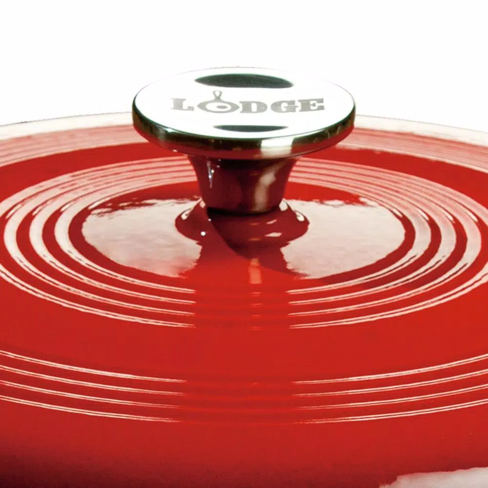 Cookware Lodge Enamelware 7.5 Qt. Round Cast Iron Dutch Oven In Red Enamel With Lid 6 Cookware Lodge Enamelware 7.5 Qt. Round Cast Iron Dutch Oven In Red Enamel With Lid - Image 4