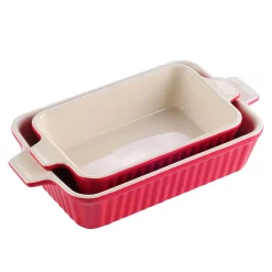 MALACASA 2-Piece Red Rectangle Porcelain Bakeware Set 9 In. And 11 In. Baking Dishes
