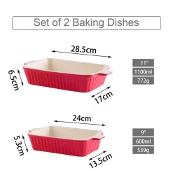Alternative view of MALACASA 2-Piece Red Rectangle Porcelain Bakeware Set 9 In. And 11 In. Baking Dishes