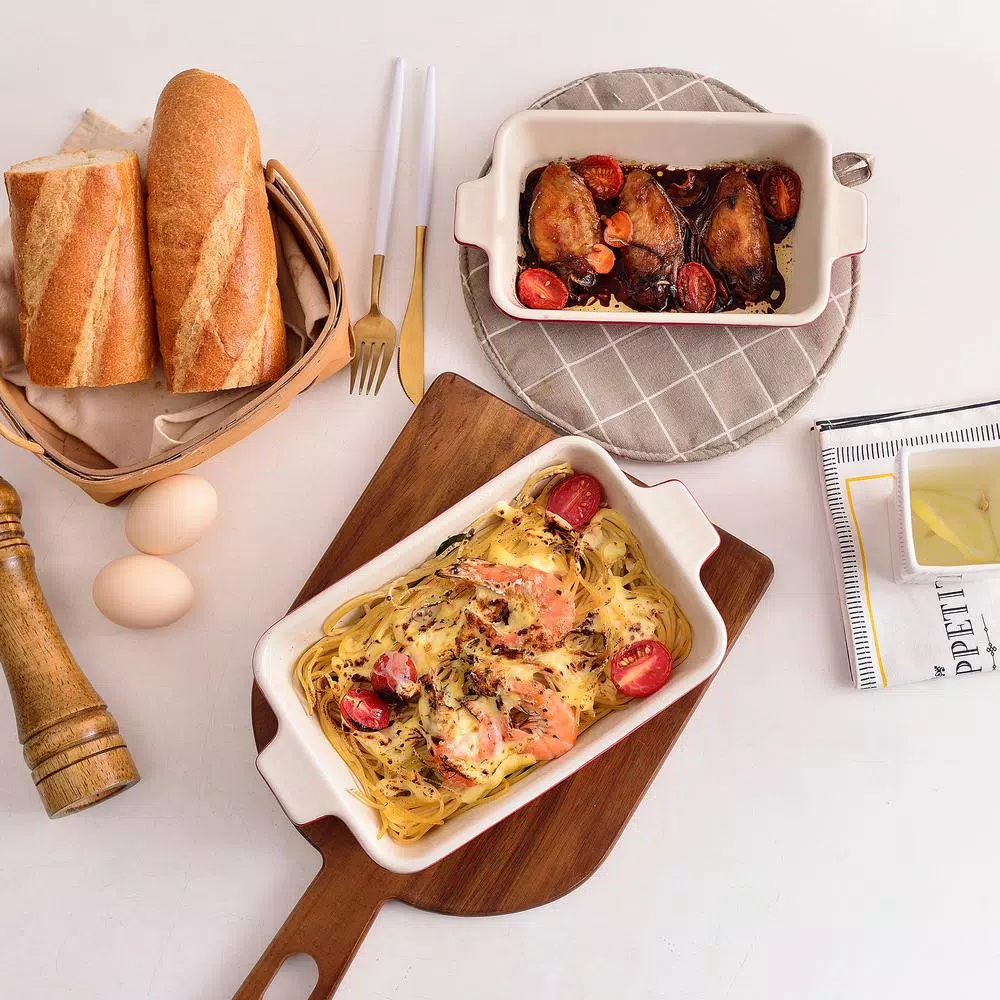 MALACASA 2-Piece Red Rectangle Porcelain Bakeware Set 9 In. And 11 In. Baking Dishes 8 MALACASA 2-Piece Red Rectangle Porcelain Bakeware Set 9 In. And 11 In. Baking Dishes - Image 6