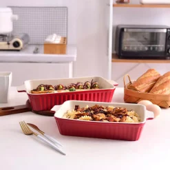Alternative view of MALACASA 2-Piece Red Rectangle Porcelain Bakeware Set 12 In. And 13 In. Baking Dish