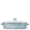 Cookware Golden Rabbit Sea Glass 10.5 Qt. Enamelware Roasting Pan With Lid -Weston Shop sea glass golden rabbit roasting pans gl15 64 1000