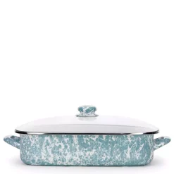 Cookware Golden Rabbit Sea Glass 10.5 Qt. Enamelware Roasting Pan With Lid