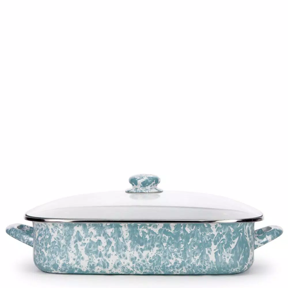 Cookware Golden Rabbit Sea Glass 10.5 Qt. Enamelware Roasting Pan With Lid 3 Cookware Golden Rabbit Sea Glass 10.5 Qt. Enamelware Roasting Pan With Lid