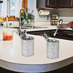 Kitchen Utensils Mind Reader Silver Galvanized Utensil Holder Kitchen Condiment Organizer -Weston Shop silver mind reader utensil holders 2utenga sil 31 1000