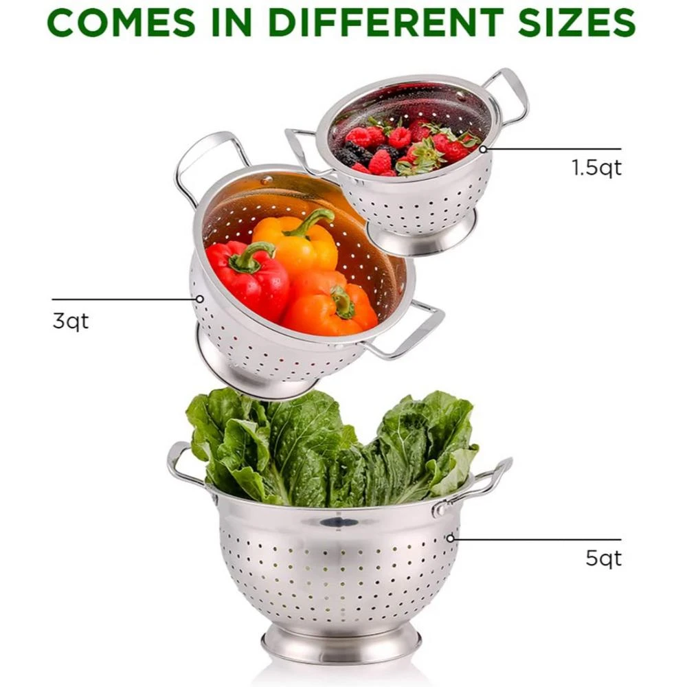 Kitchen Gadgets & Tools Ovente Dishwasher-Safe Stainless Steel Colander Set (3-Piece) (1.5 Qt., 3qt., 5qt.) 5 Kitchen Gadgets & Tools Ovente Dishwasher-Safe Stainless Steel Colander Set (3-Piece) (1.5 Qt., 3qt., 5qt.) - Image 3