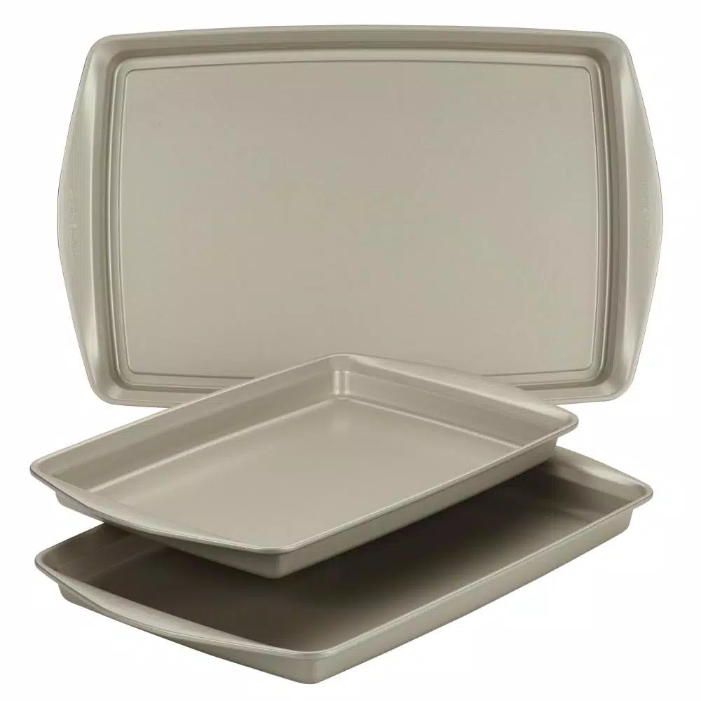 Rachael Ray Nonstick Bakeware Cookie Pan Set, 3-Piece, Silver 3 Rachael Ray Nonstick Bakeware Cookie Pan Set, 3-Piece, Silver